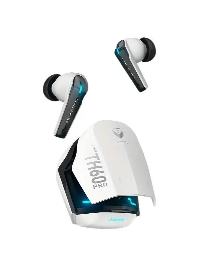 Machenike TH60 Pro AI Gaming TWS Earbuds – No Delay Ultra Low Latency Wireless Earphones, Bluetooth 5.4, Dual Sound Modes (Gaming & Music), Custom EQ Sound Tuning, Quad Mic ENC Noise Reduction, Real-Time AI Translation, Long Battery Life with Charging Case, USB-C Fast Charging, Compatible with RedMagic, iPhone, iPad, Android, Samsung & Laptops